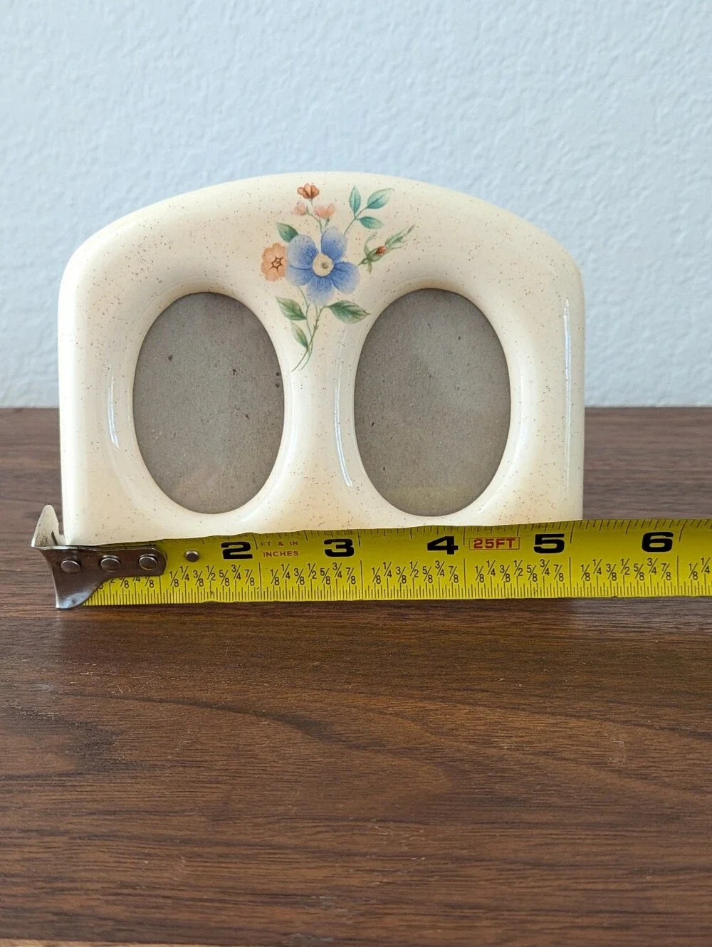 VTG Ceramic Double Oval Small Floral Picture Frame Cottagecore Sabby Chic 5
